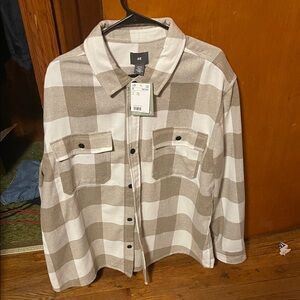 H&M Beige and White Checkered Shirt